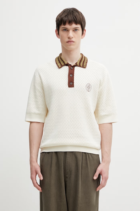Drôle de Monsieur Maille Ajouré D Miroir sweater-style polo shirt cotton Men's beige K.PO206.CO292.OW