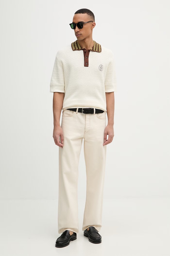 Drôle de Monsieur polo maglione da uomo in cotone Maille Ajouré D Miroir K.PO206.CO292.OW beige SS26