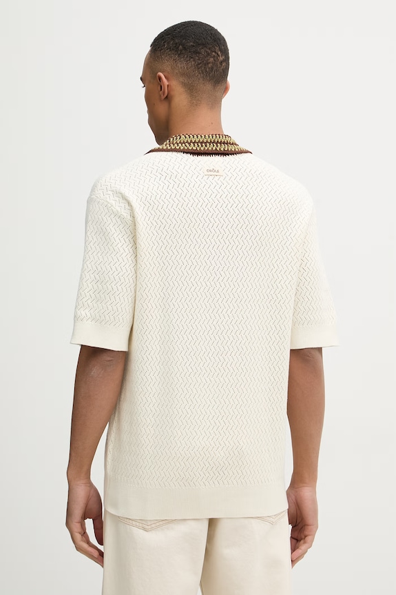 Abbigliamento Drôle de Monsieur polo maglione da uomo in cotone Maille Ajouré D Miroir K.PO206.CO292.OW beige