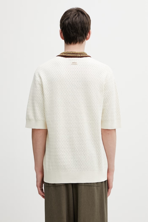 Clothing Drôle de Monsieur Maille Ajouré D Miroir sweater-style polo shirt cotton Men's K.PO206.CO292.OW beige
