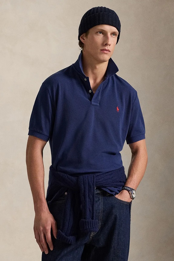 Βαμβακερό μπλουζάκι πόλο Polo Ralph Lauren κανονικό σκούρο μπλε 710A12934