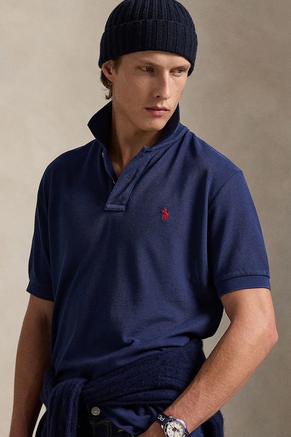 Βαμβακερό μπλουζάκι πόλο Polo Ralph Lauren σκούρο μπλε 710A12934