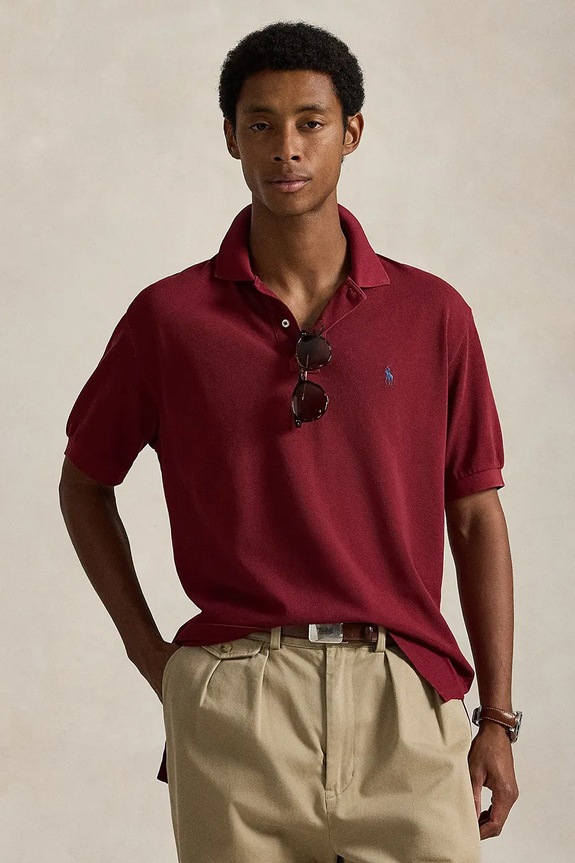Βαμβακερό μπλουζάκι πόλο Polo Ralph Lauren κανονικό μπορντό 710A12934
