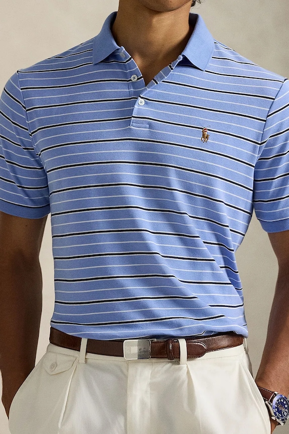 Памучна тениска с яка Polo Ralph Lauren син 710P07352