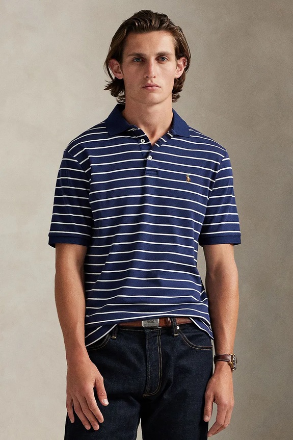 Bavlněné polo tričko Polo Ralph Lauren slim námořnická modř 710P07353