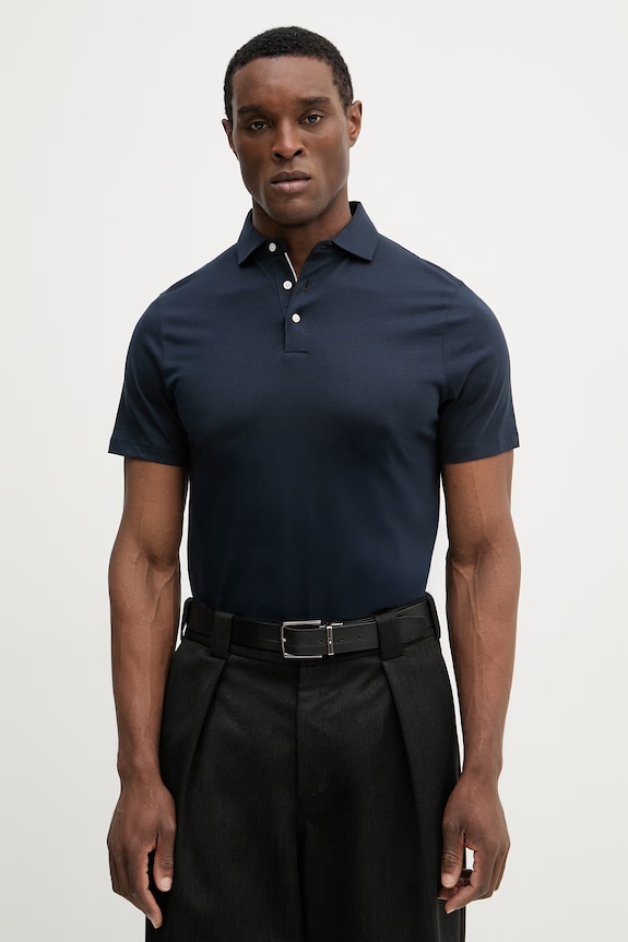Pamučna polo majica Hackett London bez uzorka mornarsko plava HM5600098