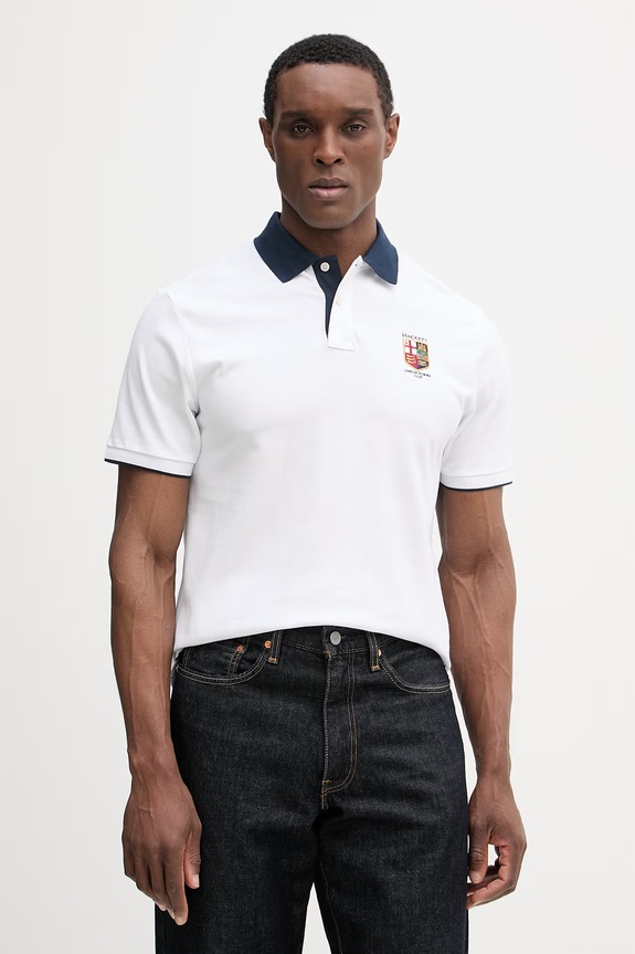 Hackett London polo de bumbac cu modele alb HM5600138