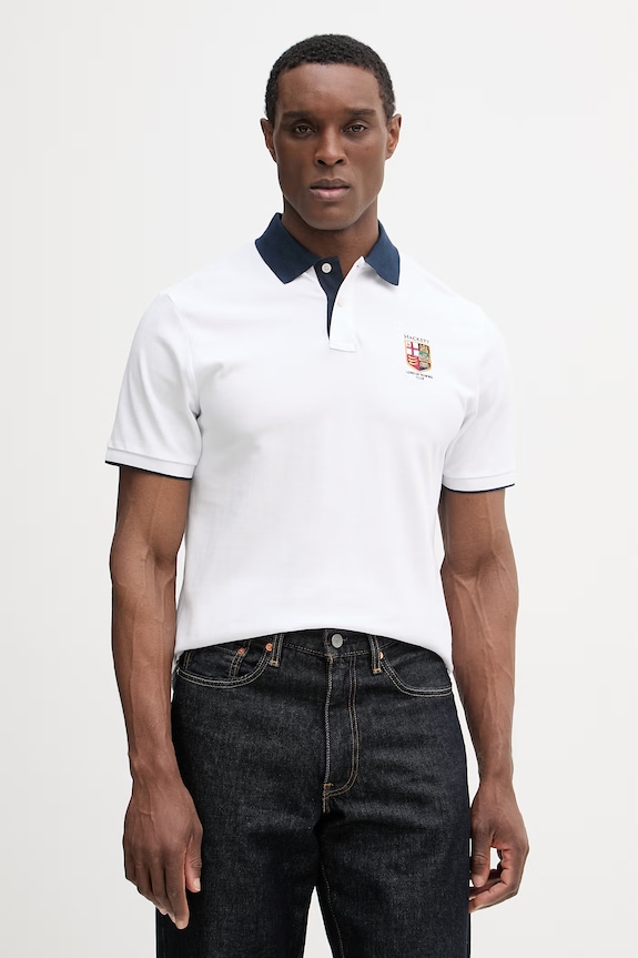 Hackett London polo de bumbac cu modele alb HM5600138