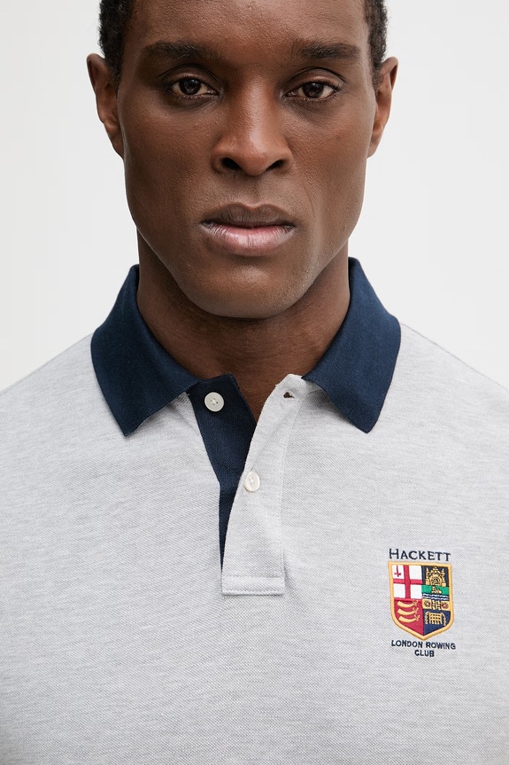 Pamučna polo majica Hackett London siva HM5600138