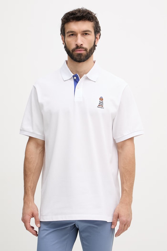 Hackett London polo tričko pánske bavlnené nášivka biela HM5600142