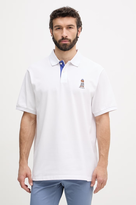 Hackett London polo tričko pánske bavlnené nášivka biela HM5600142