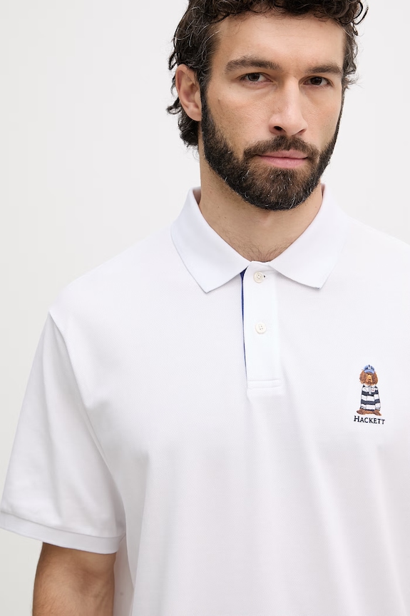 Oblečenie Hackett London polo tričko pánske bavlnené HM5600142 biela