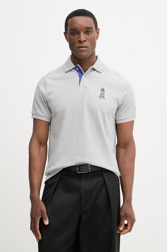 Hackett London polo bărbați din bumbac imprimeu gri HM5600142
