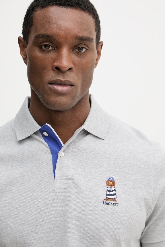Hackett London polo bărbați din bumbac gri HM5600142