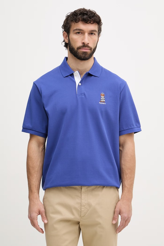 Hackett London polo de bărbați din bumbac imprimeu albastru HM5600142