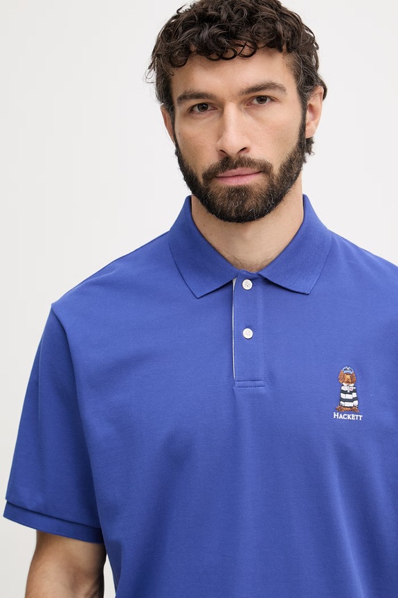 Hackett London polo de bărbați din bumbac albastru HM5600142