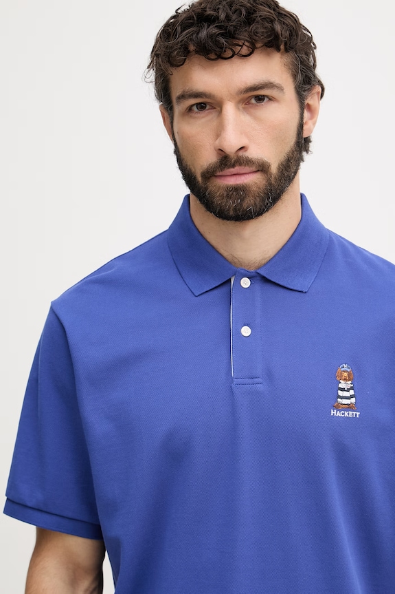 Hackett London polo de bărbați din bumbac albastru HM5600142