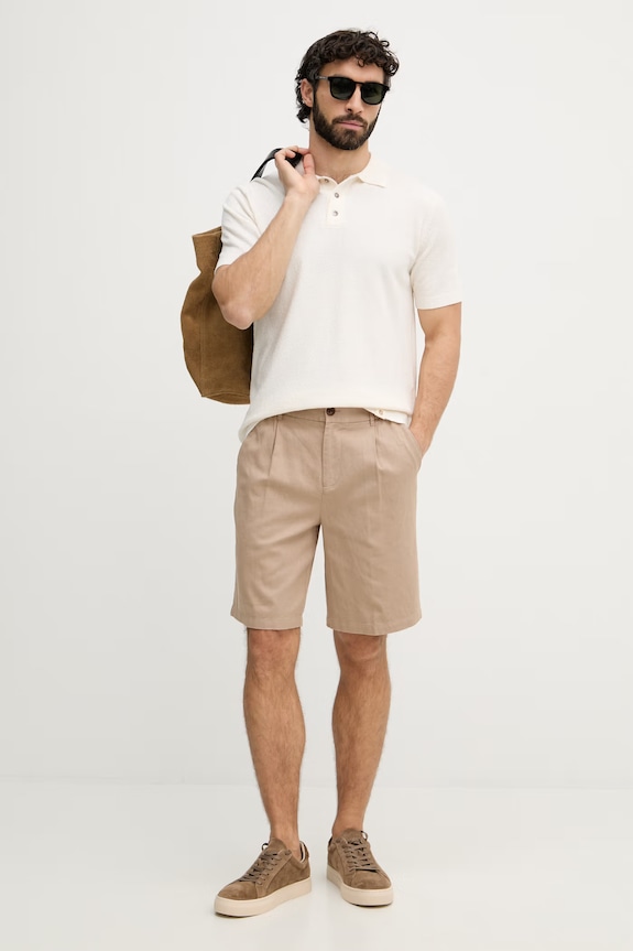 Mos Mosh polo pentru bărbați, cu bumbac Kyle 506910 bej SS26