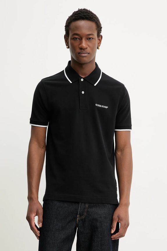 Bavlněné polo tričko Guess Jeans hladký černá M6RP24.KCJV1