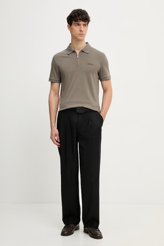 Calvin Klein Polo męskie bawełniane LV04LE255G brązowy SS26