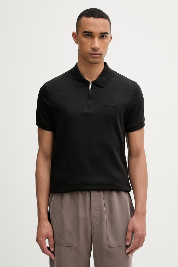 Calvin Klein πόλο ανδρικό βαμβακερό μαύρο LV04LE255G