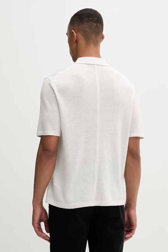 Oblečenie Calvin Klein úpletové polo tričko pánske s prímesou ľanu LV04LF313G béžová