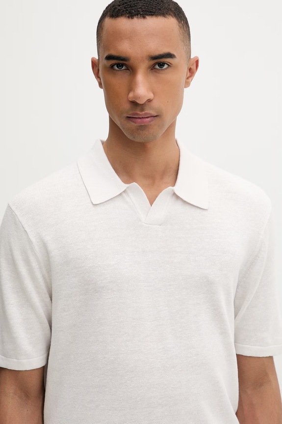 Calvin Klein úpletové polo tričko pánske s prímesou ľanu béžová LV04LF313G