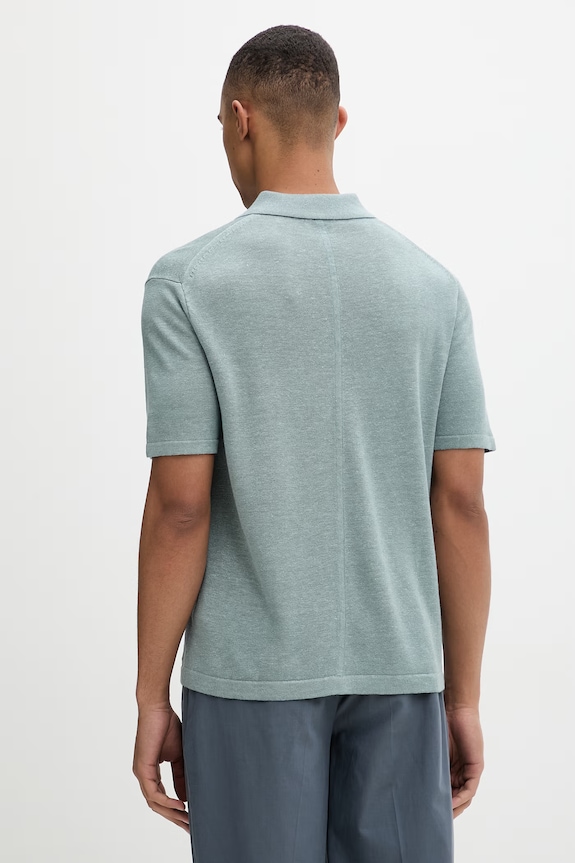 Oblečenie Calvin Klein úpletové polo tričko pánske s prímesou ľanu LV04LF313G tyrkysová