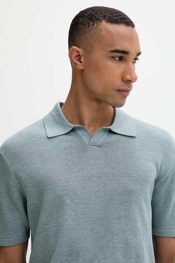 Calvin Klein úpletové polo tričko pánske s prímesou ľanu tyrkysová LV04LF313G