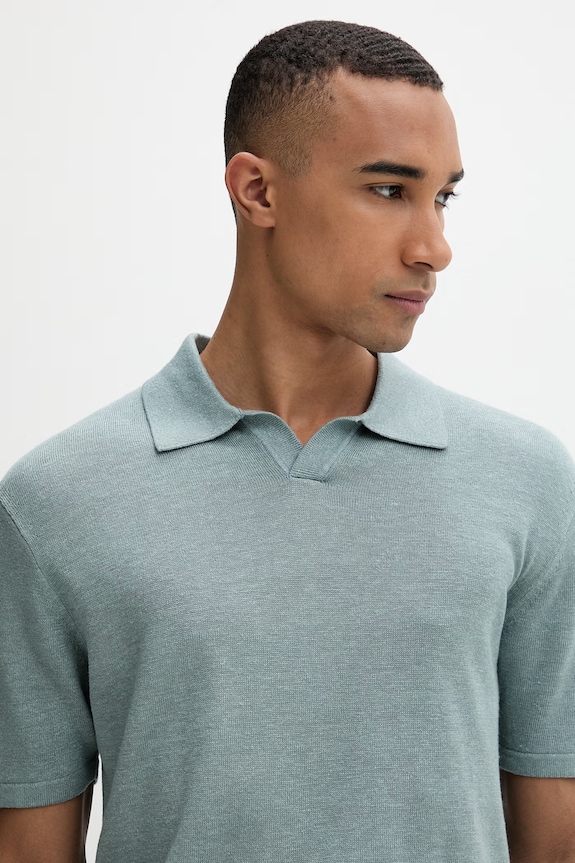 Calvin Klein úpletové polo tričko pánske s prímesou ľanu tyrkysová LV04LF313G
