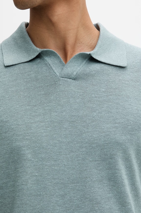 Calvin Klein úpletové polo tričko pánske s prímesou ľanu LV04LF313G tyrkysová