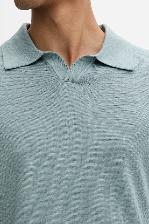 Calvin Klein úpletové polo tričko pánske s prímesou ľanu LV04LF313G tyrkysová
