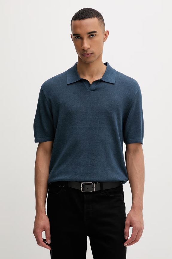 Calvin Klein úpletové polo tričko pánske s prímesou ľanu tmavomodrá LV04LF313G