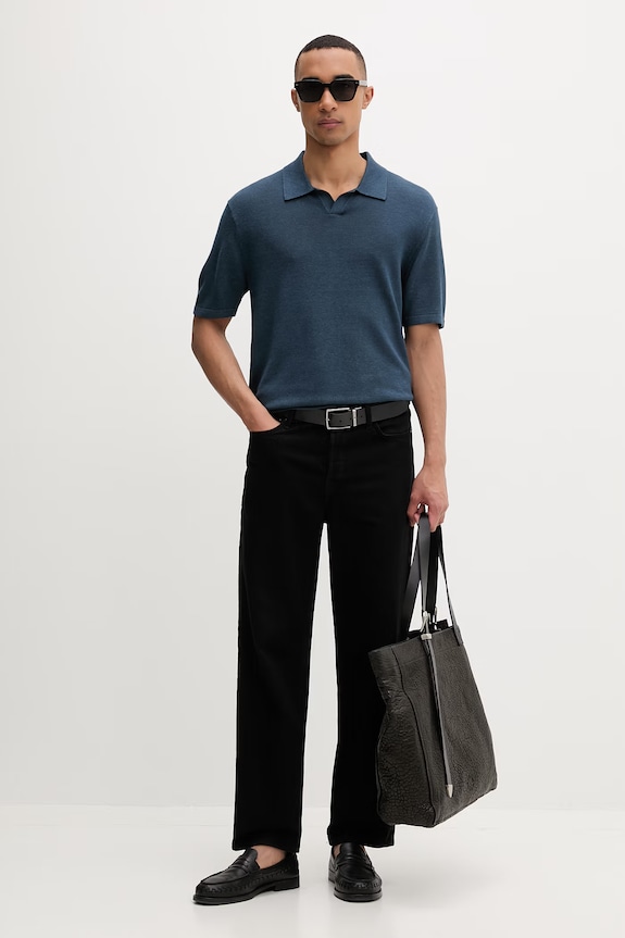 Calvin Klein úpletové polo tričko pánske s prímesou ľanu LV04LF313G tmavomodrá SS26