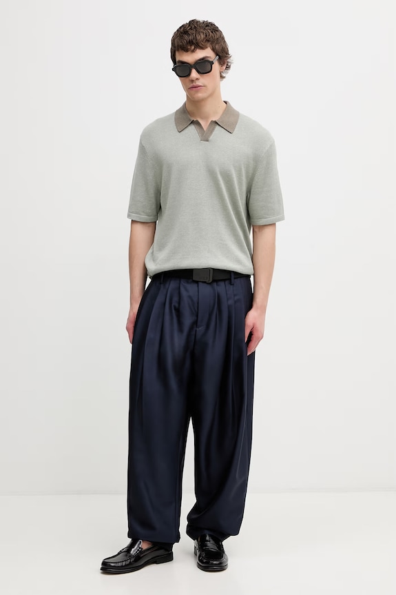 Calvin Klein pletena polo majica za muškarce s dodatkom lana LV04LF313G zelena SS26