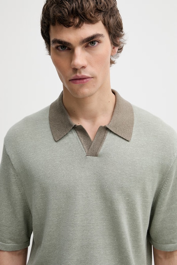 Calvin Klein úpletové polo tričko pánske s prímesou ľanu zelená LV04LF313G