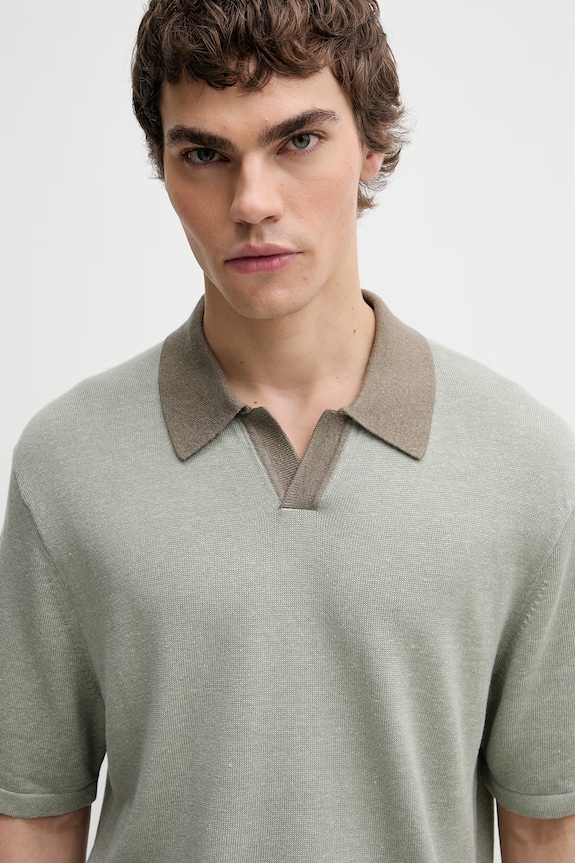 Calvin Klein pletena polo majica za muškarce s dodatkom lana zelena LV04LF313G