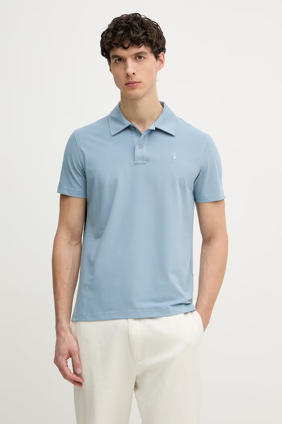 Trussardi polo pentru bărbați, cu amestec de mătase albastru G5098000140N