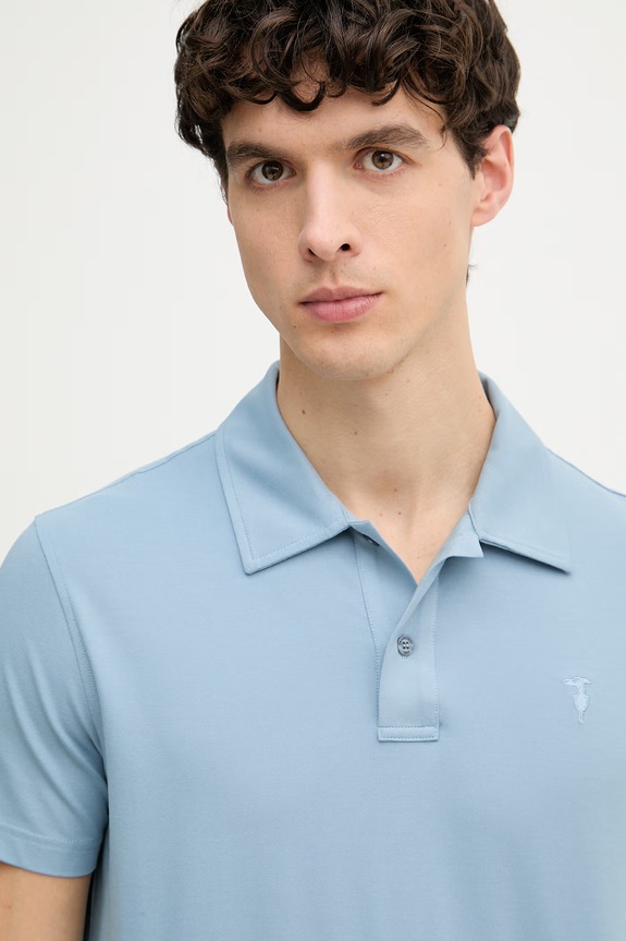 Trussardi polo pentru bărbați, cu amestec de mătase albastru G5098000140N