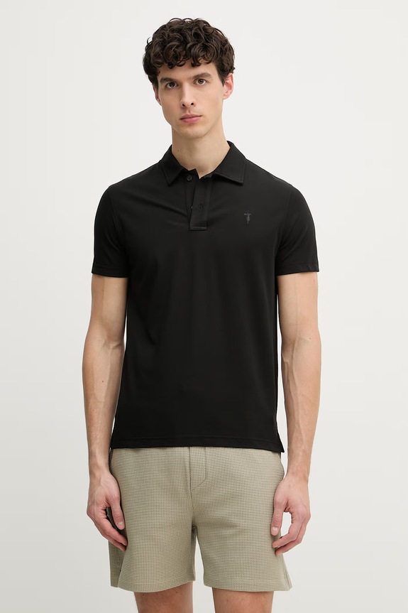 Trussardi polo pentru bărbați, cu amestec de mătase negru G5098000140N