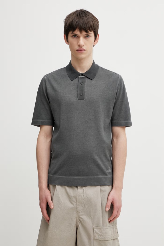 C.P. Company polo bawełniane gładkie szary 20CMKN204A110646S