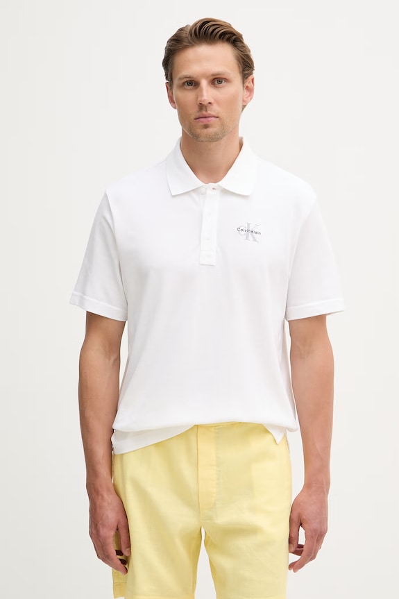 Calvin Klein Jeans πόλο ανδρικό βαμβακερό λευκό LV04RF209G