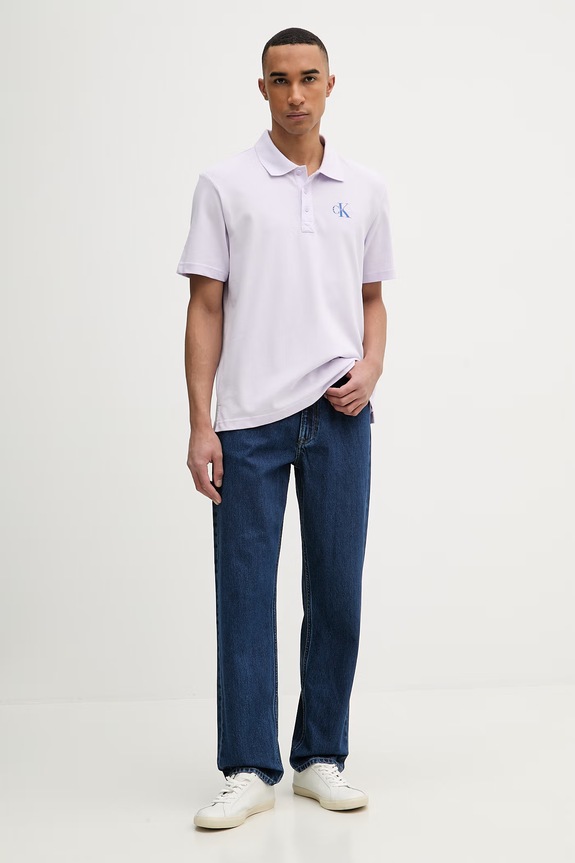 Calvin Klein Jeans polo męskie bawełniane LV04RF209G fioletowy SS26