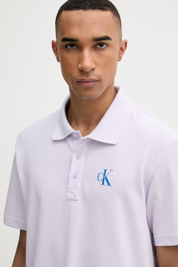 Calvin Klein Jeans polo męskie bawełniane fioletowy LV04RF209G