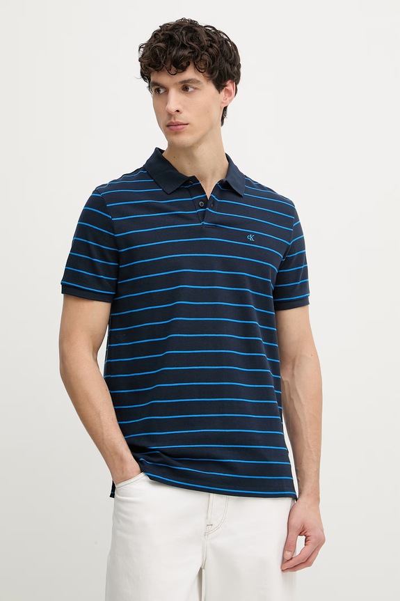 Calvin Klein Jeans πόλο Ανδρικό βαμβακερό μπλε LV04RF216G