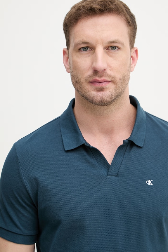 Calvin Klein Jeans polo pánské bavlněné tyrkysová LV04RF215G