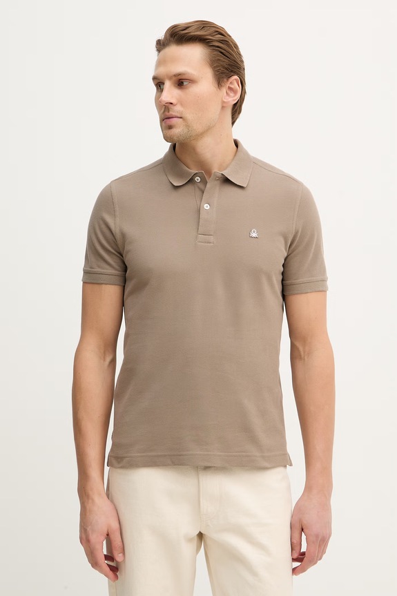 Bavlnené polo tričko United Colors of Benetton slim hnedá 3089J3179.