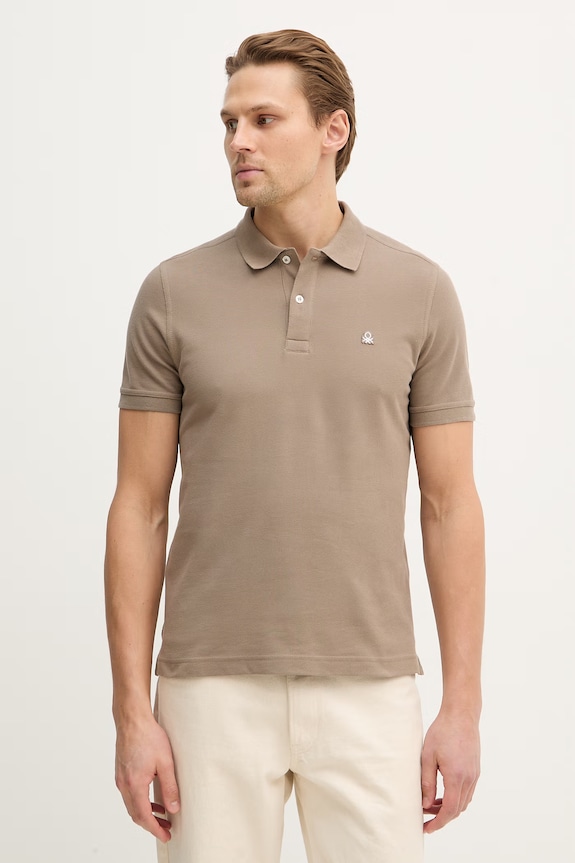 Bavlnené polo tričko United Colors of Benetton slim hnedá 3089J3179.