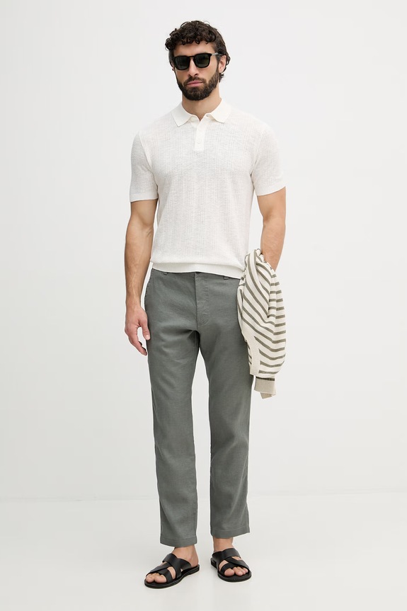 United Colors of Benetton πλεκτό μπλουζάκι πόλο Ανδρικό με πρόσμιξη λινού 1DC3U301T μπεζ SS26