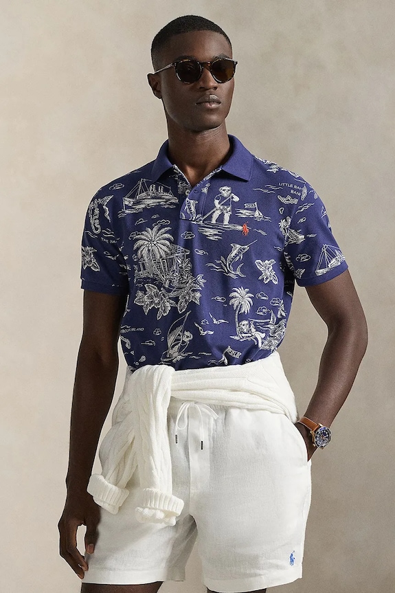Polo Ralph Lauren polo bawełniane wzorzyste granatowy 710B13971